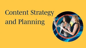 Abstract image of two people mapping out a content strategy for a brand.